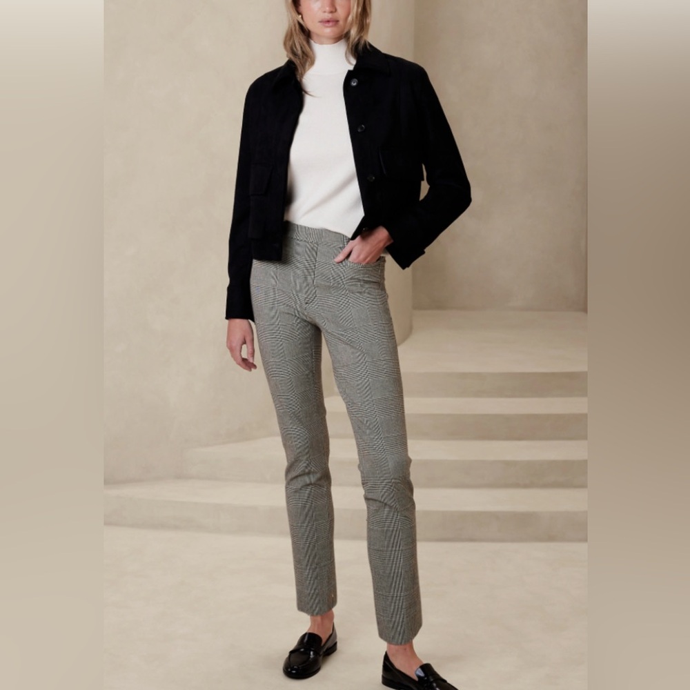 Women's High Rise Gray Checkered Full Length Pants